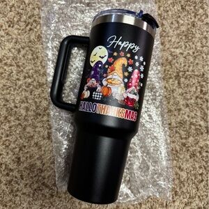 Festive Black HalloThanksMas Tumbler